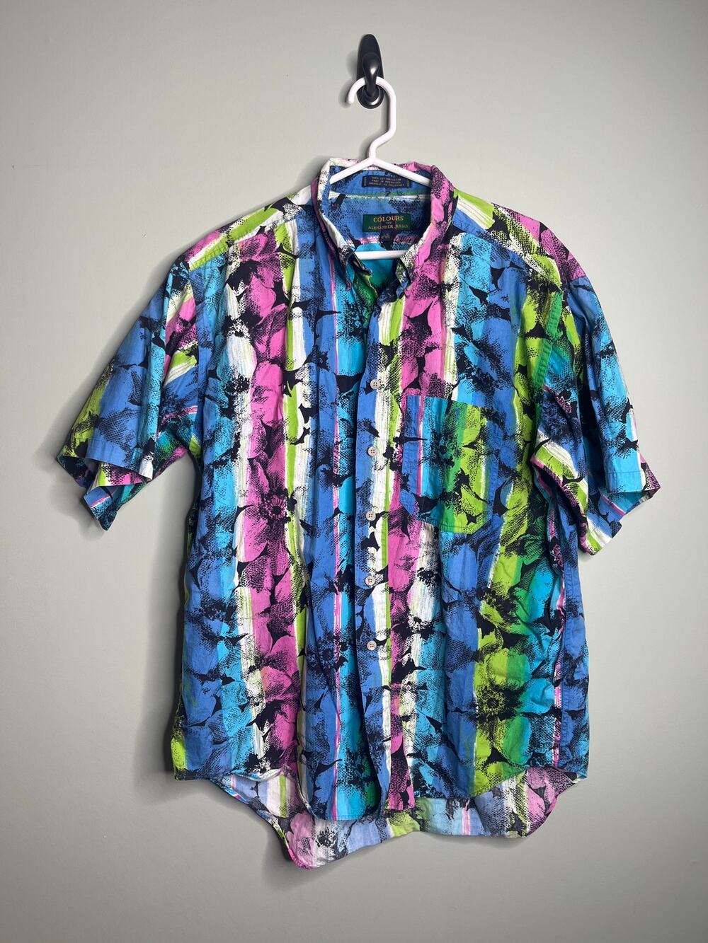 Vintage Colours by Alexander Julian Short Sleeve Hawaiian flower Button Up Large